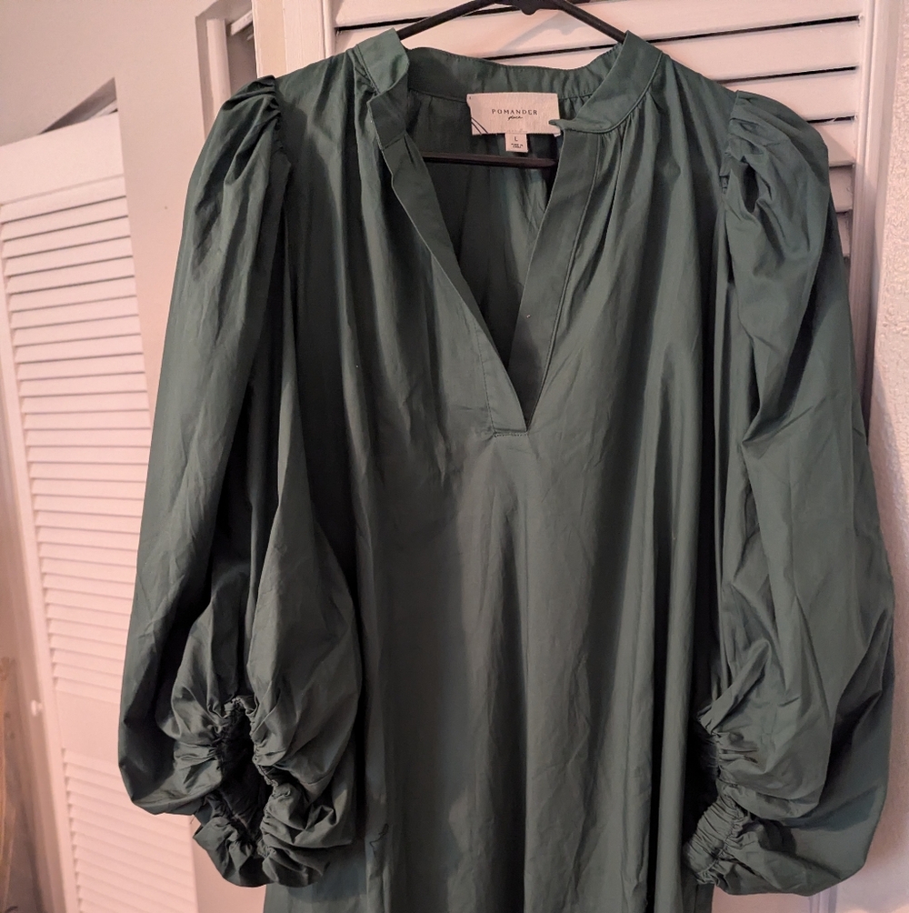 Pomander Place Teal Gathered Neckline Dress
